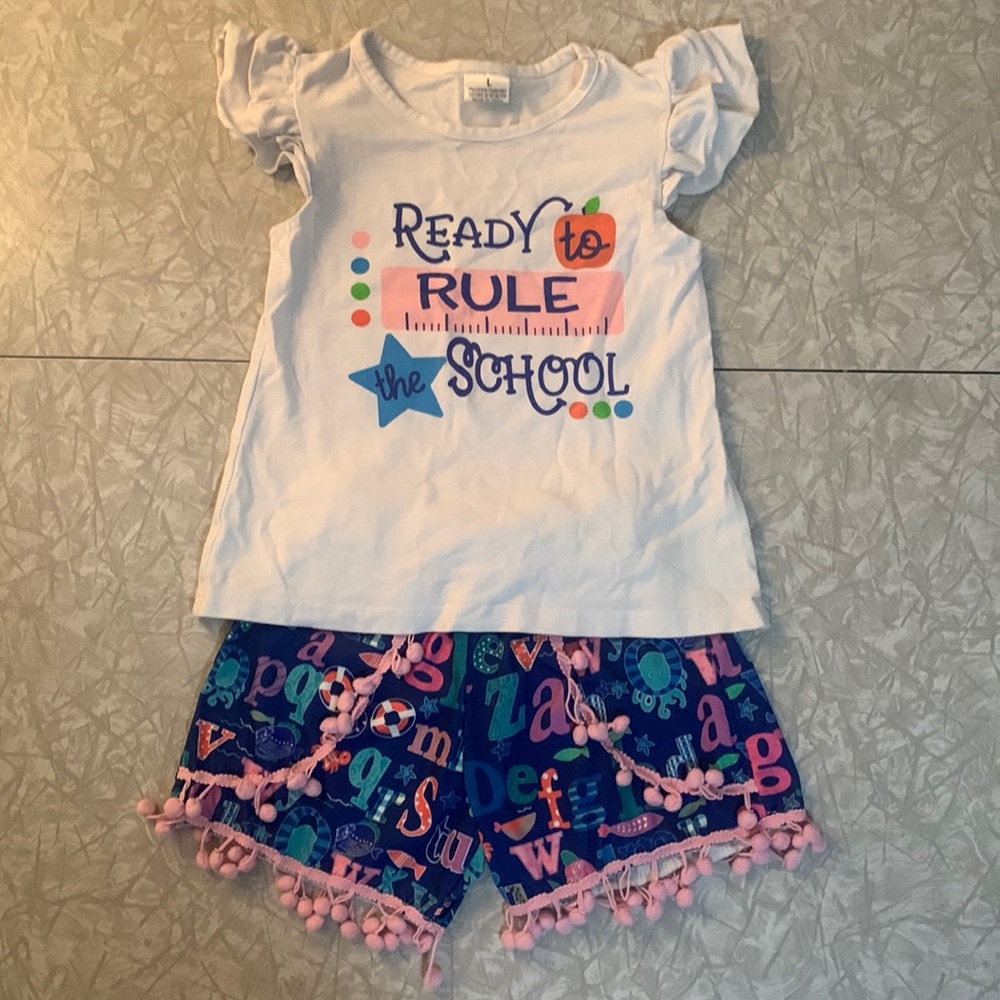 Girls Size 5 Ready to Rule the School Pompom Shorts Set